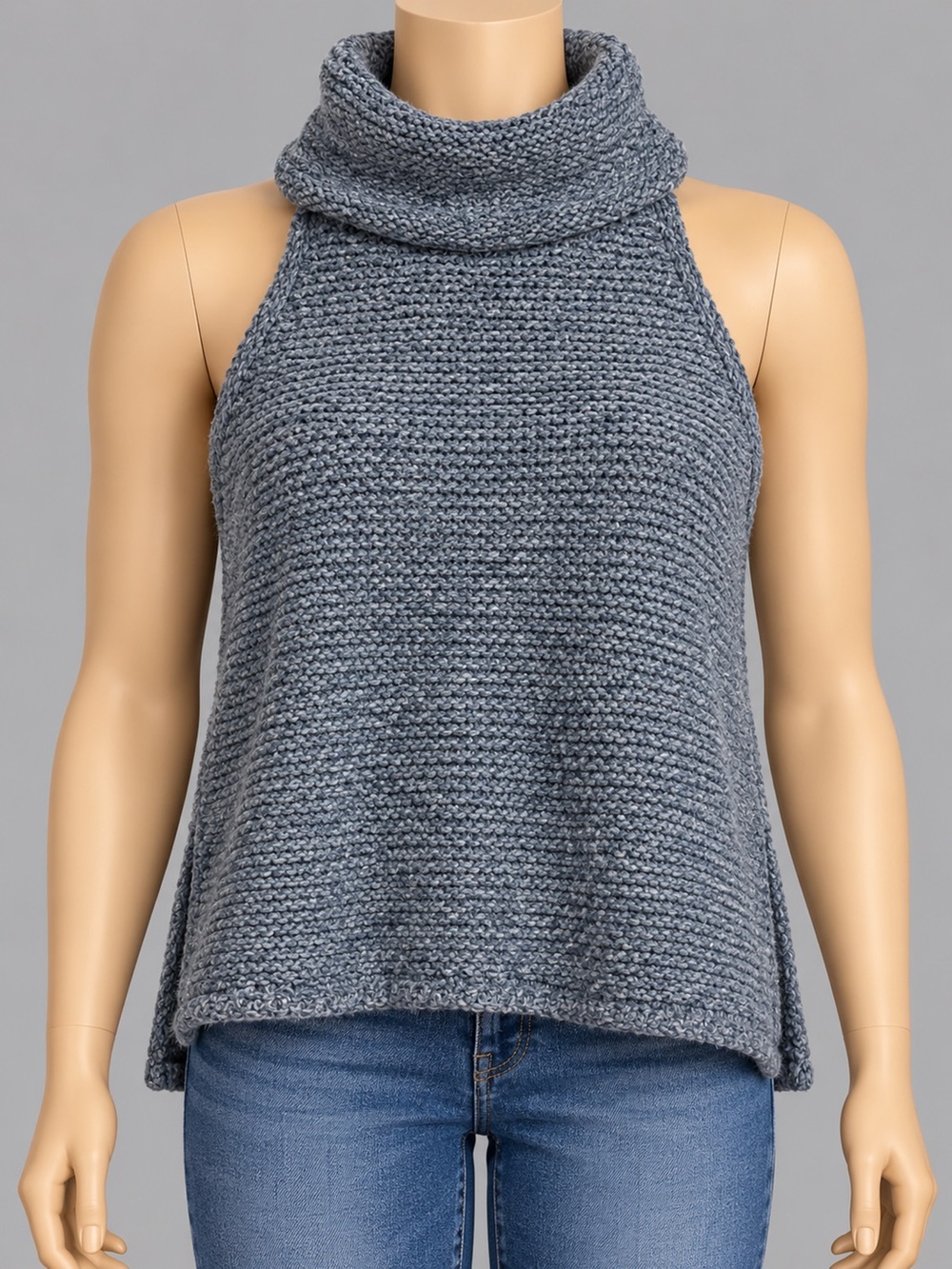 Pilcro Turtleneck Sweater Tank Size L Blue Gray Chunky Knit